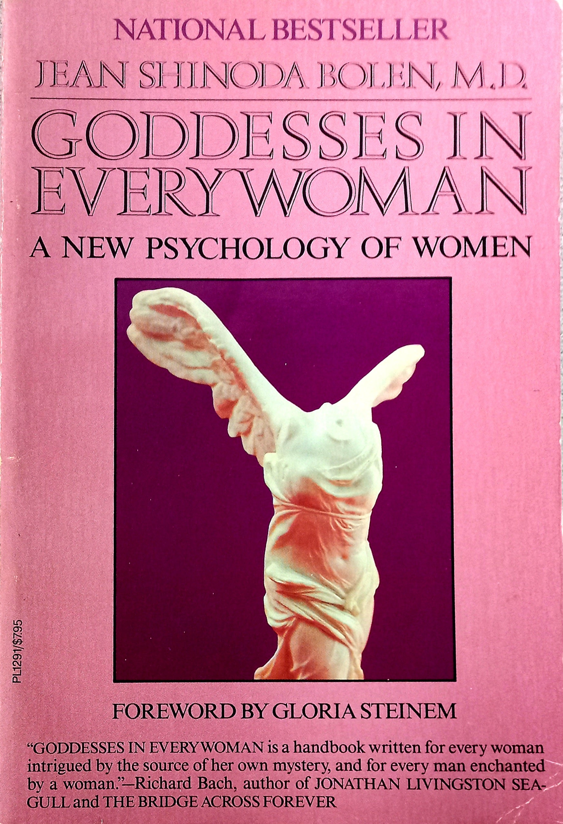 This image features the cover of the book "Goddesses in Every Woman: A New Psychology of Women" by Jean Shinoda Bolen. The cover is predominantly purple with white text, and it prominently displays the author's name at the top.