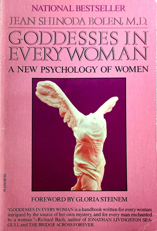 This image features the cover of the book "Goddesses in Every Woman: A New Psychology of Women" by Jean Shinoda Bolen. The cover is predominantly purple with white text, and it prominently displays the author's name at the top.