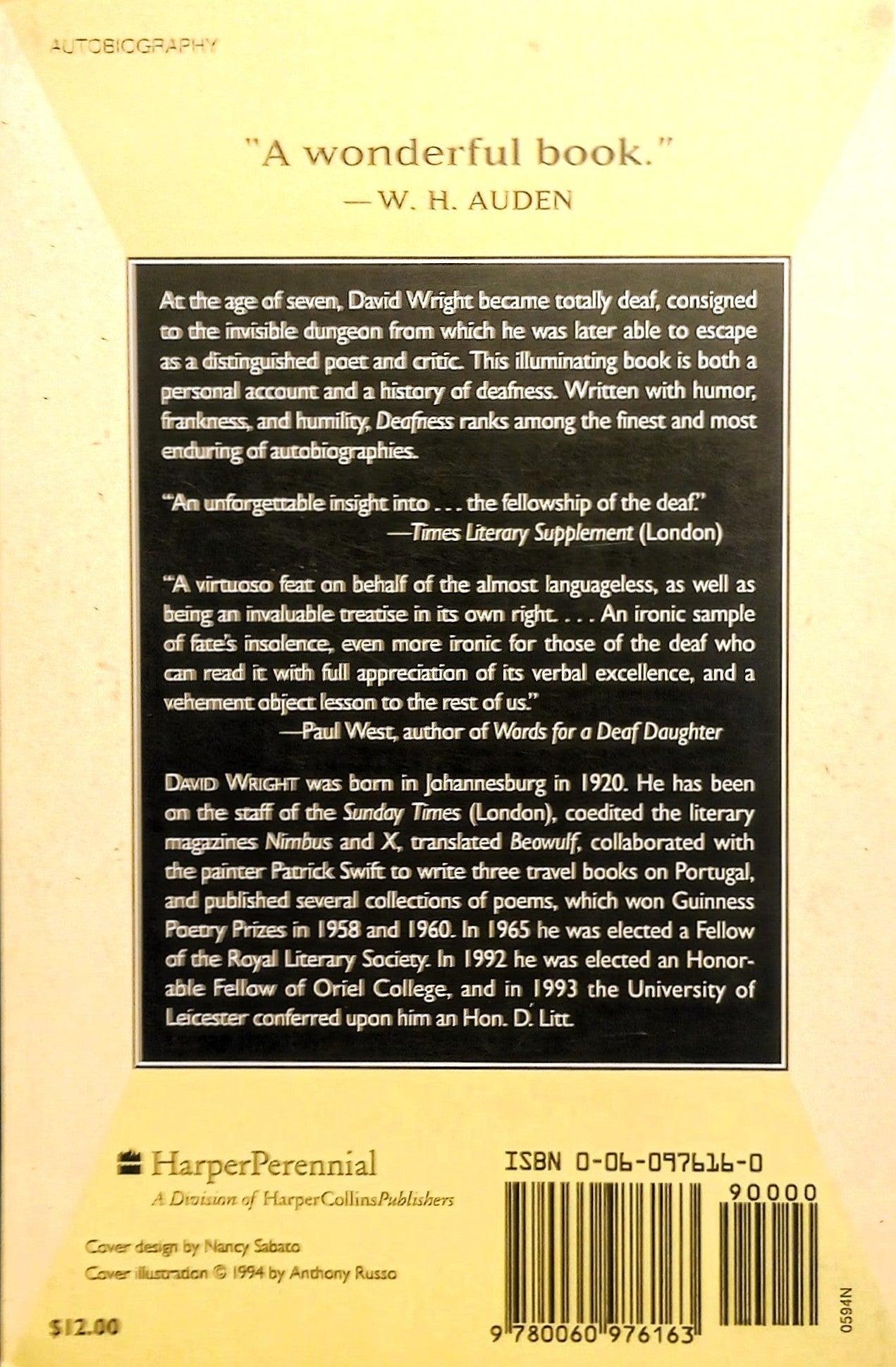 Book back cover of 'Deafness: An Autobiography' by David Wright.