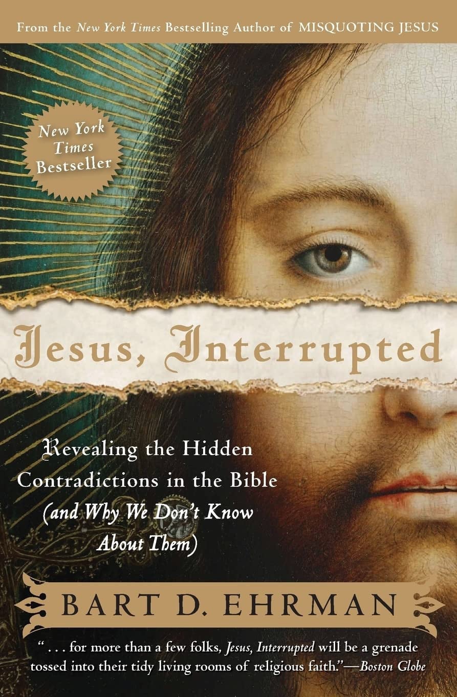 Book cover of 'Jesus, Interrupted' by Bart D. Ehrman with a close-up of a woman's face.