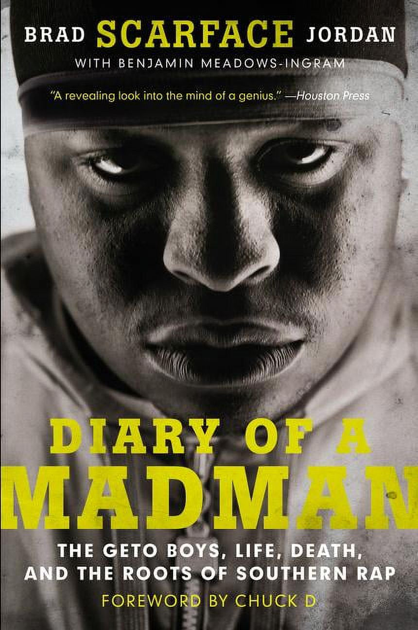 Cover of the book 'Diary of a Madman' by Brad 'Scarface' Jordan, featuring a close-up of a man's face with a serious expression.