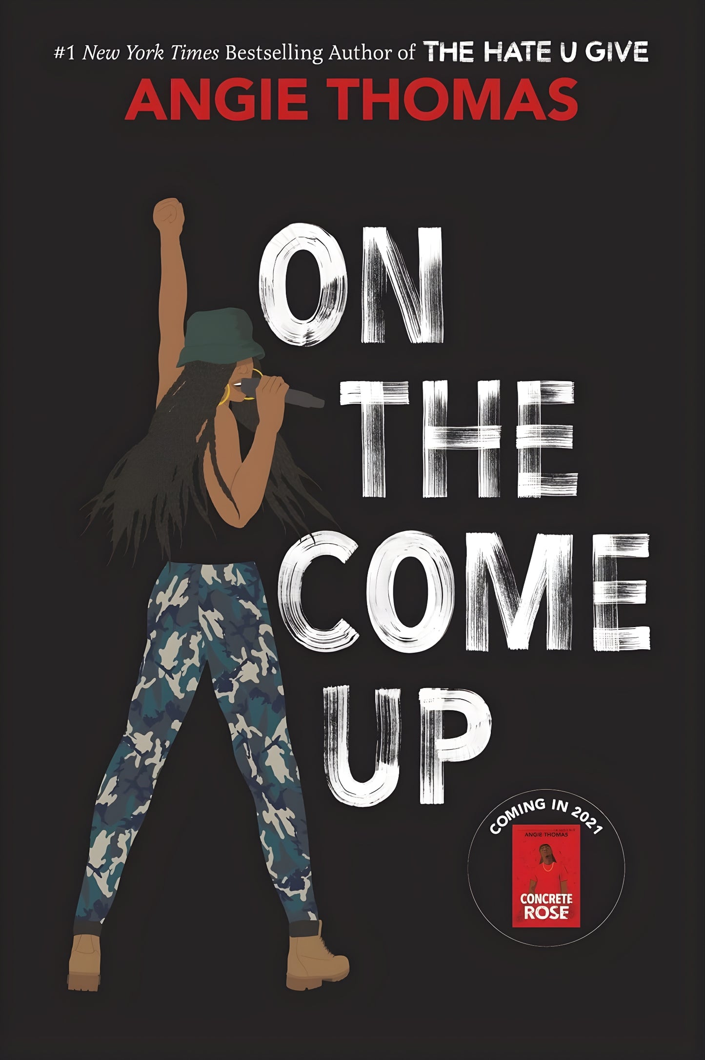 Book cover of 'On the Come Up' by Angie Thomas with a silhouette of a person against a black background.