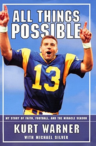 Book cover featuring a football player in a blue and yellow uniform with 'All Things Possible' text.