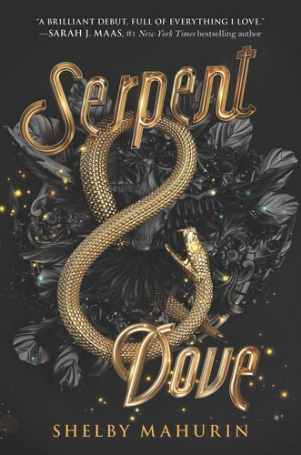 Book cover of 'Serpent & Dove' by Shelby Mahurin with gold snake design on a dark background