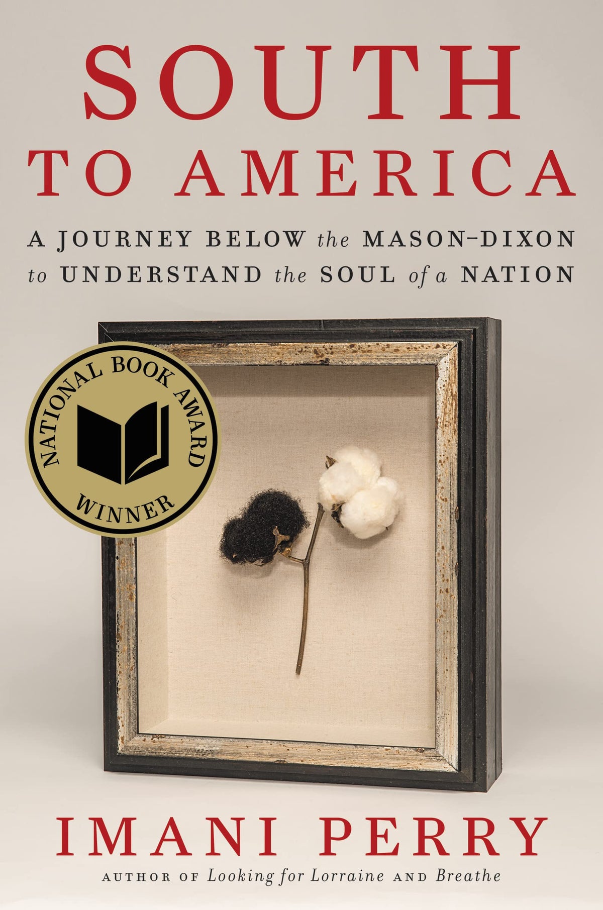 Book cover of 'South to America' by Imani Perry with a National Book Award winner badge.
