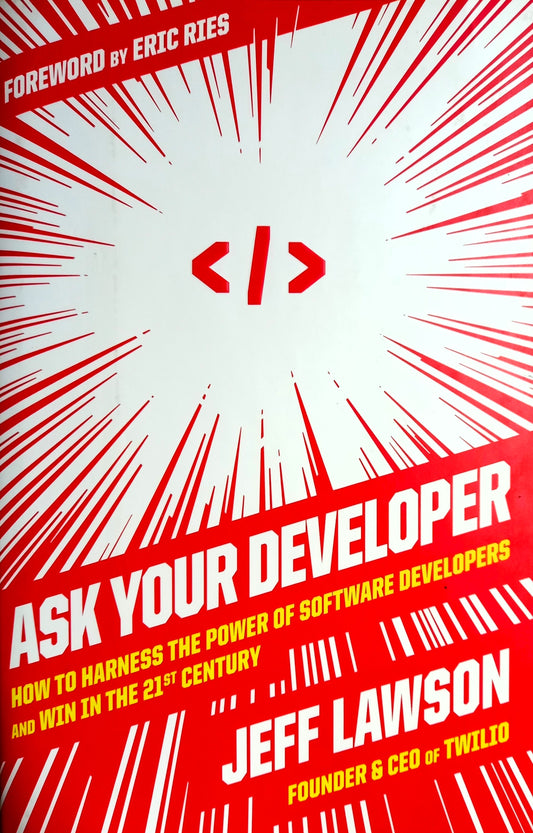 Book cover of 'Ask Your Developer' by Jeff Lawson with a red and white design, featuring the author's name and the title of the book.
