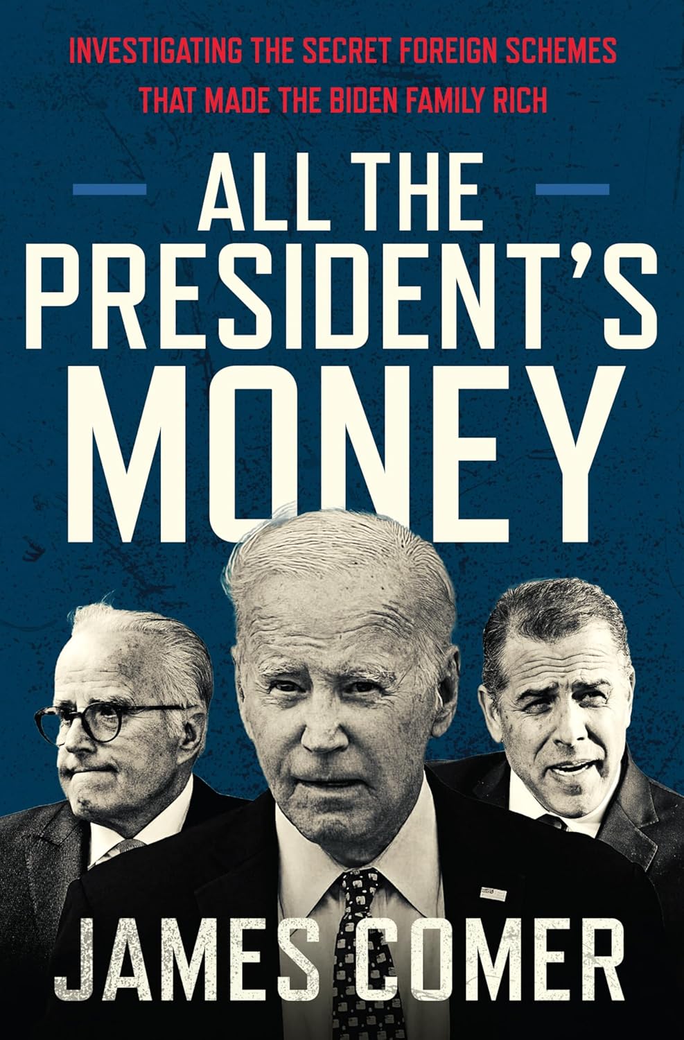 Book cover of 'All the President's Money' by James Comer with images of three men on a blue background.