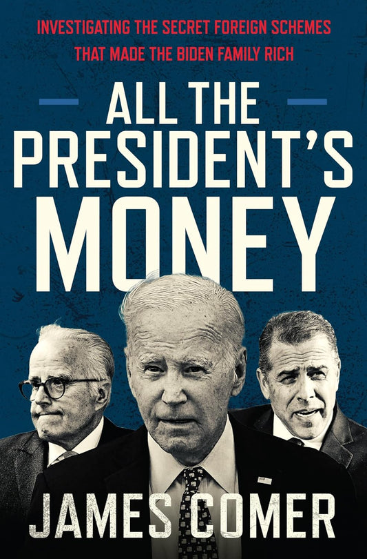 Book cover of 'All the President's Money' by James Comer with images of three men on a blue background.