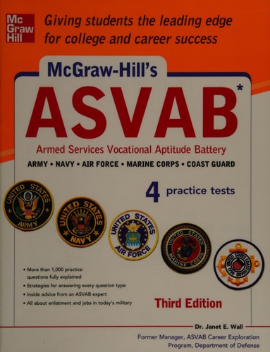 McGraw-Hill's ASVAB book cover with military logos and text on an orange background