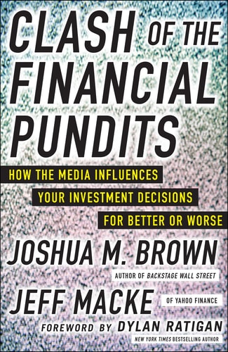 Book cover of 'Clash of the Financial Pundits' with text and a blurred background.