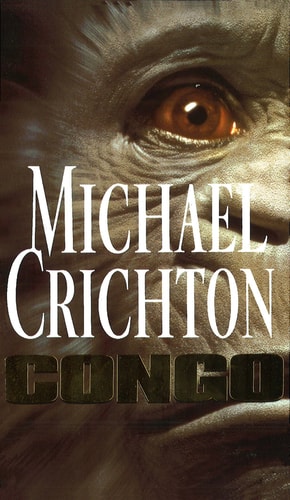 Book cover of 'Congo' by Michael Crichton featuring a close-up of an animal's eye.