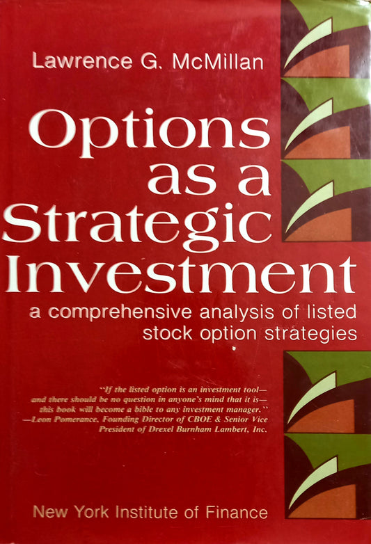Cover of the book 'Options As a Strategic Investment' by Lawrence G. McMillan, featuring a red background with text and a graphic design.