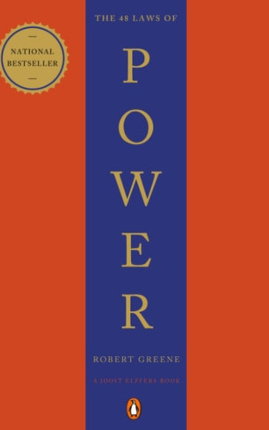 Book cover of 'The 48 Laws of Power' by Robert Greene with a red and blue design.