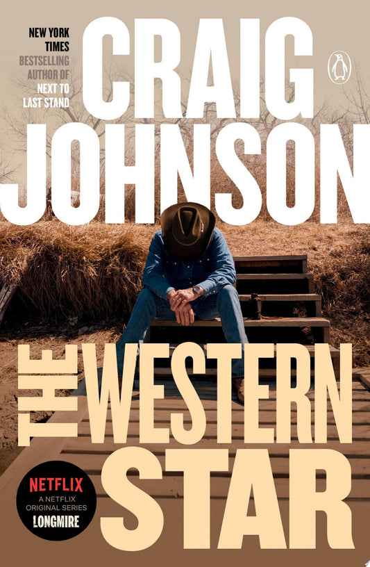 Book cover of 'The Western Star' by Craig Johnson with a person sitting on steps.
