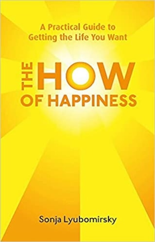 Book cover of 'The How of Happiness' with a bright yellow background