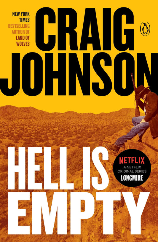 Book cover of 'Hell is Empty' by Craig Johnson with a desert scene and a person on horseback.