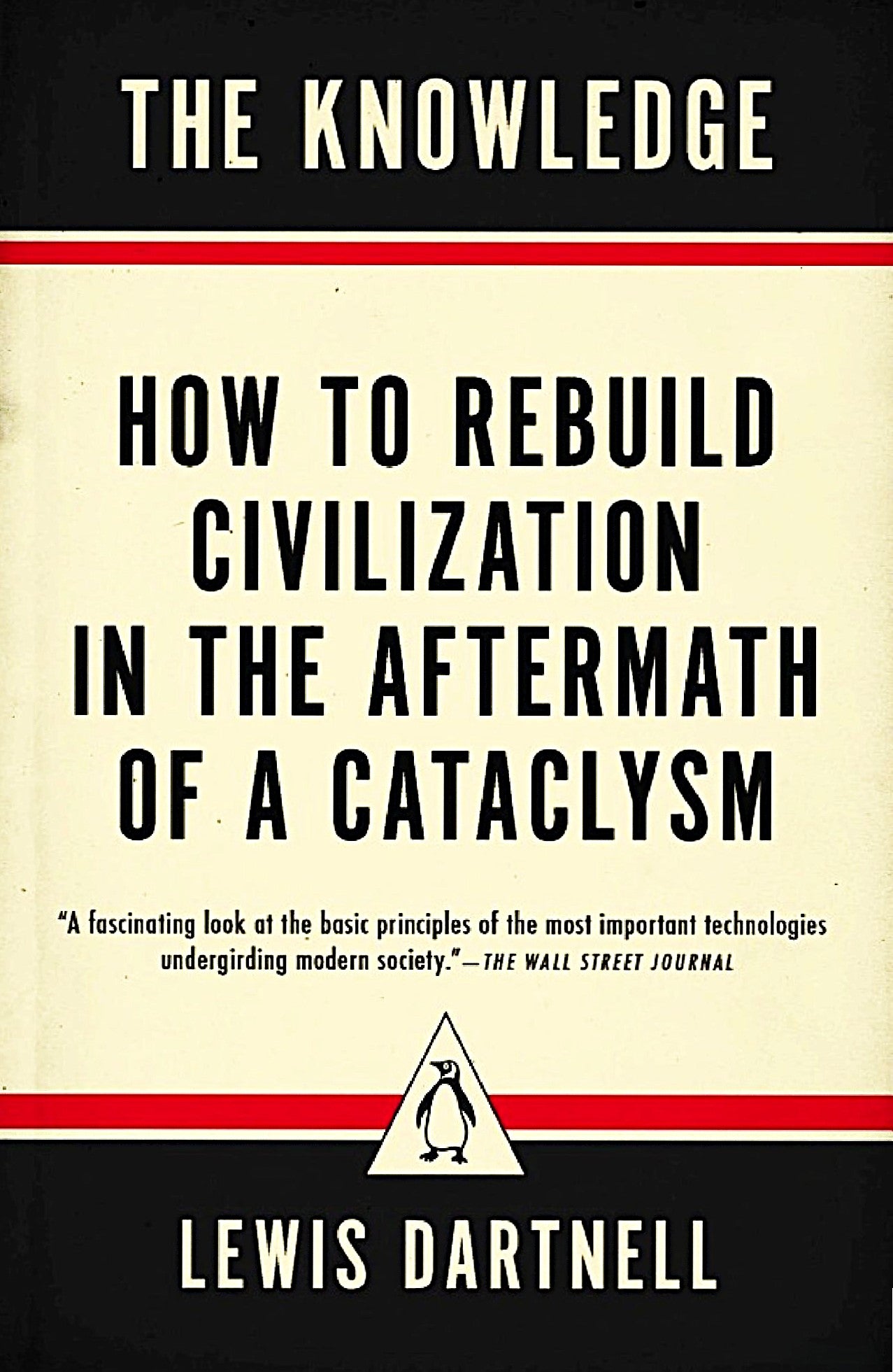 Book cover of 'The Knowledge' by Lewis Dartnell with a black and beige design.