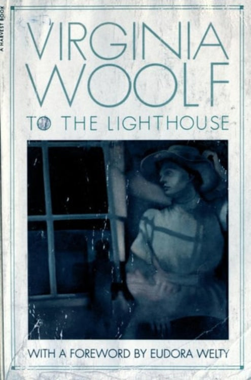 Cover of the book 'To the Lighthouse' by Virginia Woolf, featuring a woman sitting by a window.