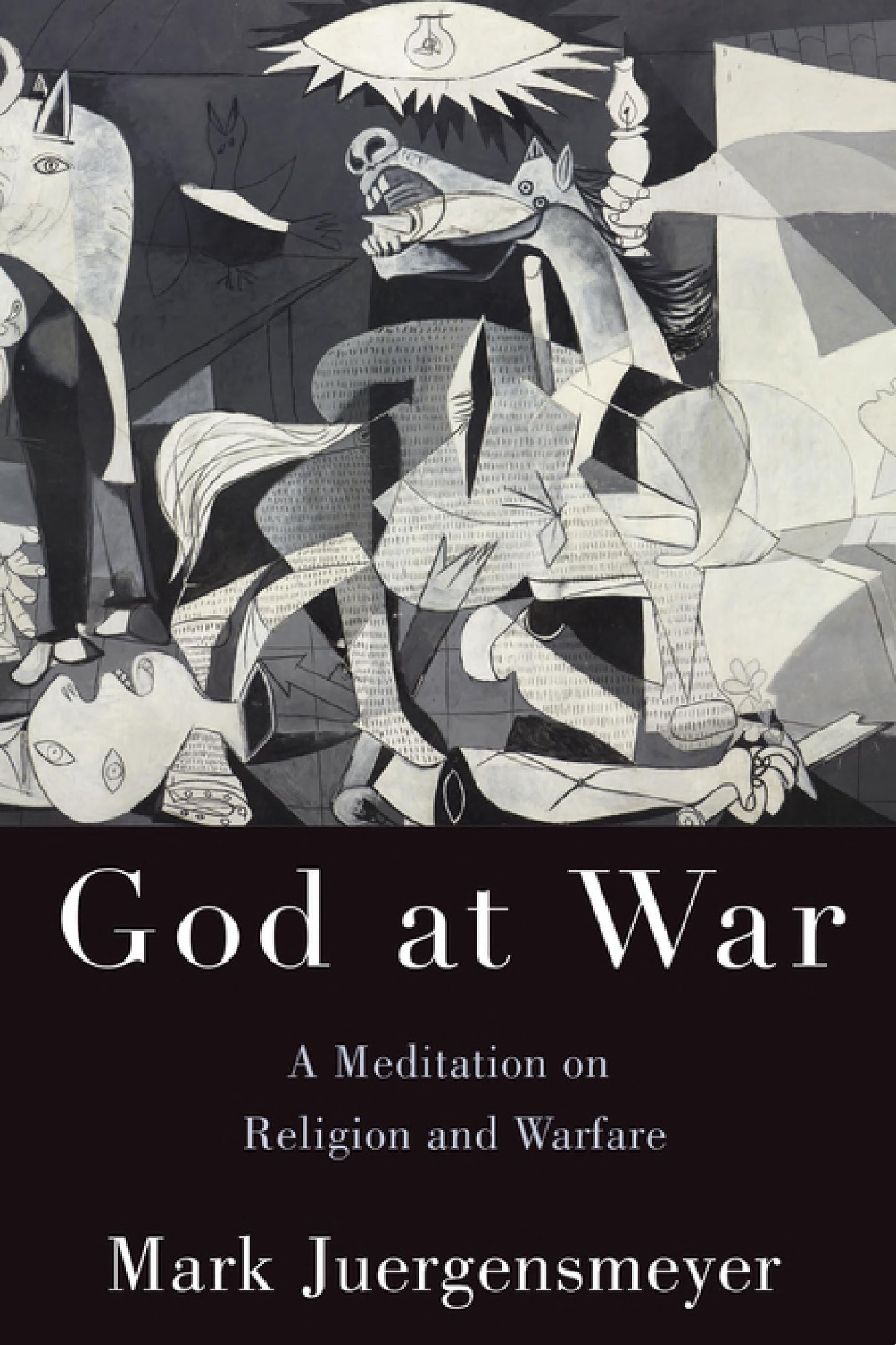 Book cover of 'God at War' by Mark Juergensmeyer with abstract art design.