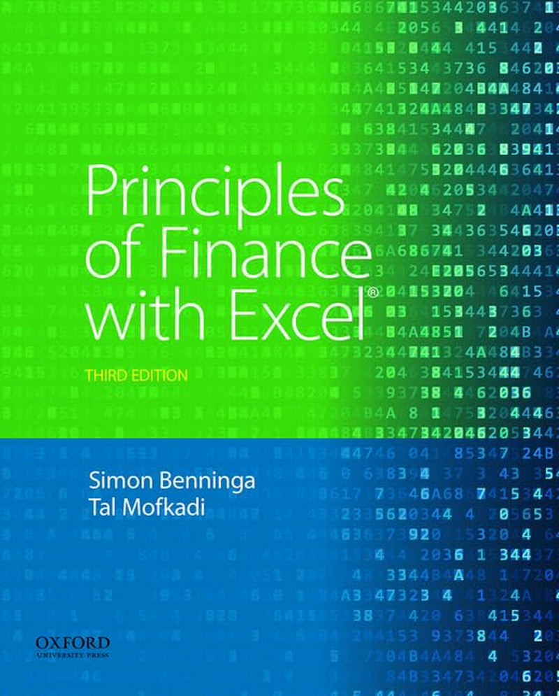 Cover of the book 'Principles of Finance with Excel' by Simon Benninga and Tal Mofkadi, published by Oxford University Press.