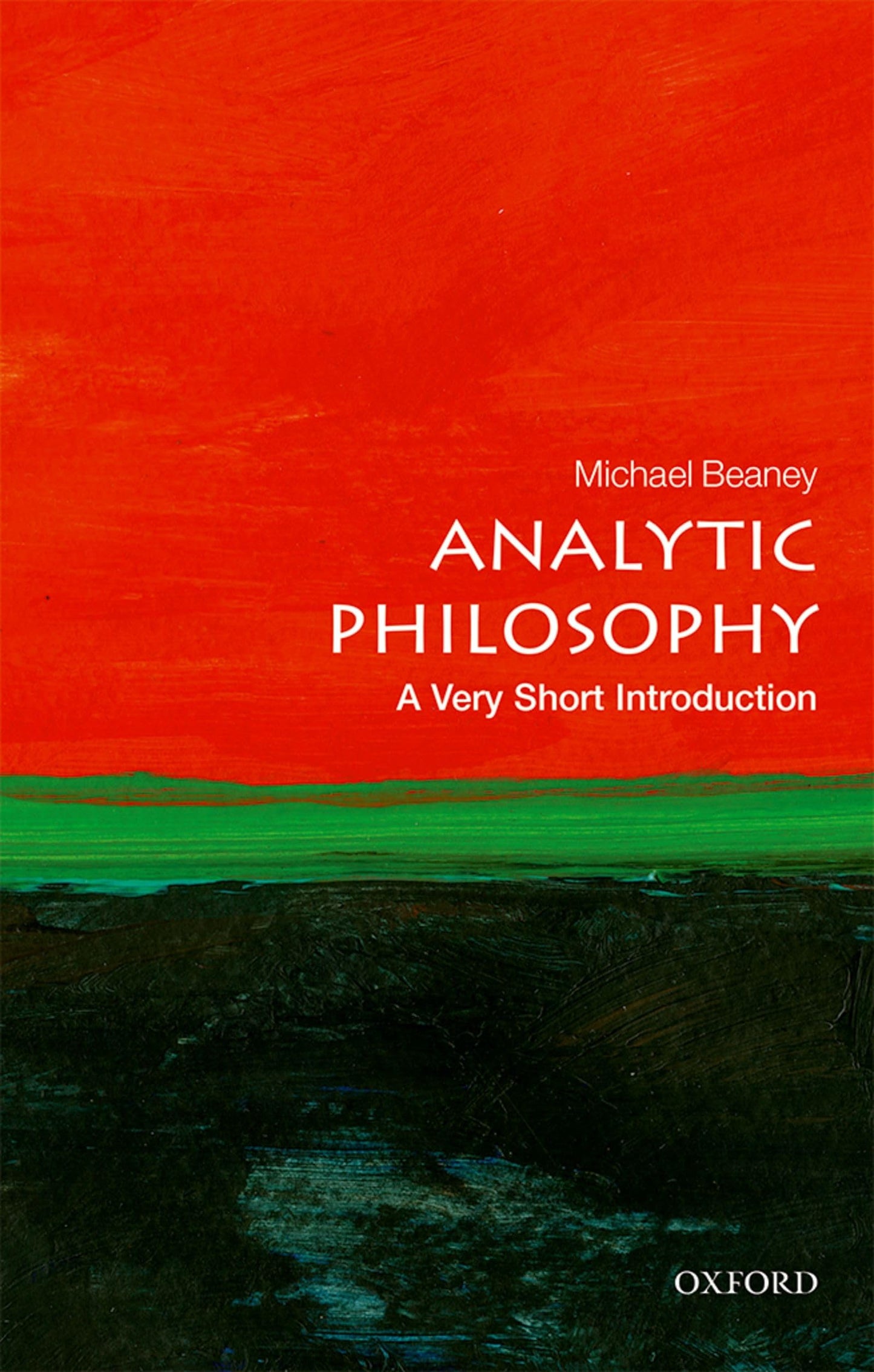 Book cover of 'Analytic Philosophy: A Very Short Introduction' by Michael Beaney with a red and green color scheme.