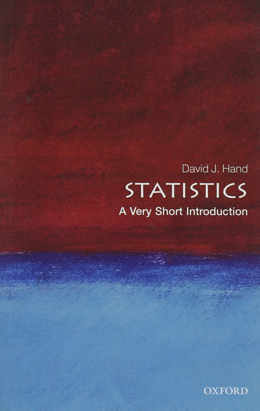 Book cover of 'Statistics: A Very Short Introduction' by David J. Hand with a red and blue gradient background.