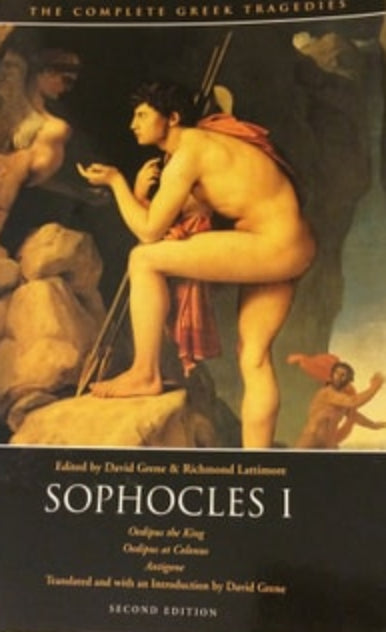 A book cover of 'Sophocles I: Second Edition' featuring artwork representing a scene from a classical tragedy.