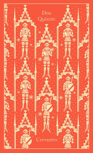 Cover of 'Don Quixote [ISBN: 9780241347768, 0241347769]' by Cervantes, featuring a red background with Penguin Classics, Coralie Bickford-Smith illustrations of characters and a title in a decorative font.