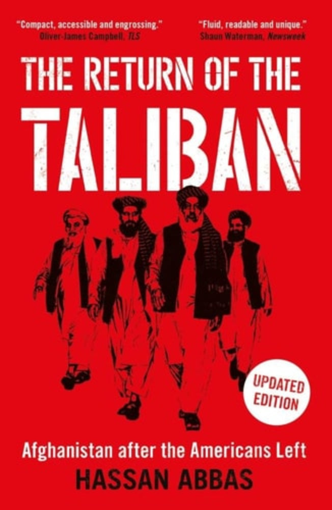 Book cover of 'The Return of the Taliban' with black illustrations on a red background