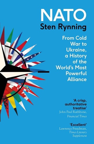 Book cover of 'NATO' by Sten Rynning with a blue background and NATO flags design.