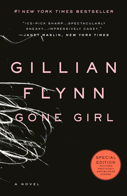 Cover of the novel 'Gone Girl: A Novel' by Gillian Flynn, featuring a shadowed image of a woman's face with the title and author's name at the top.