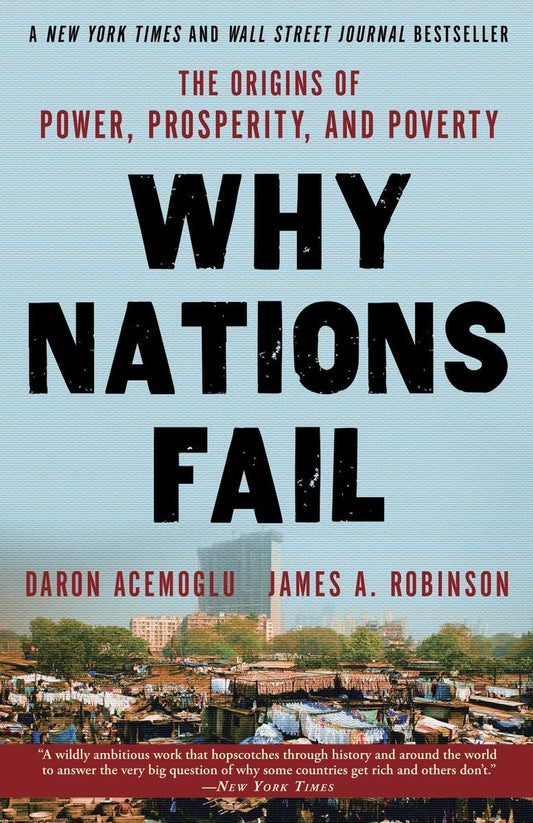 Cover of the book "Why Nations Fail" by Daron Acemoglu and James A. Robinson.