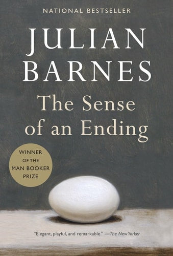 Book cover of 'The Sense of an Ending [ISBN: 9780307947727]' by Julian Barnes with a white egg on a wooden surface.