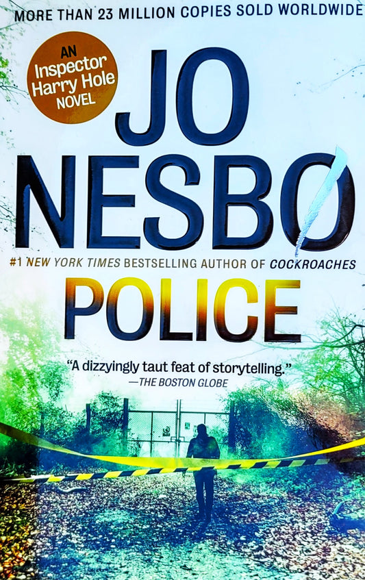 Book cover of 'Police' by Jo Nesbo with a police tape and investigation scene.