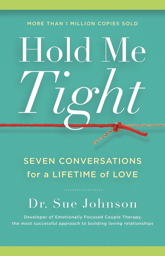 Book cover of 'Hold Me Tight' with a teal background and red string