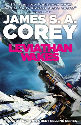 Book cover of 'Leviathan Wakes' by James S.A. Corey with space opera imagery.