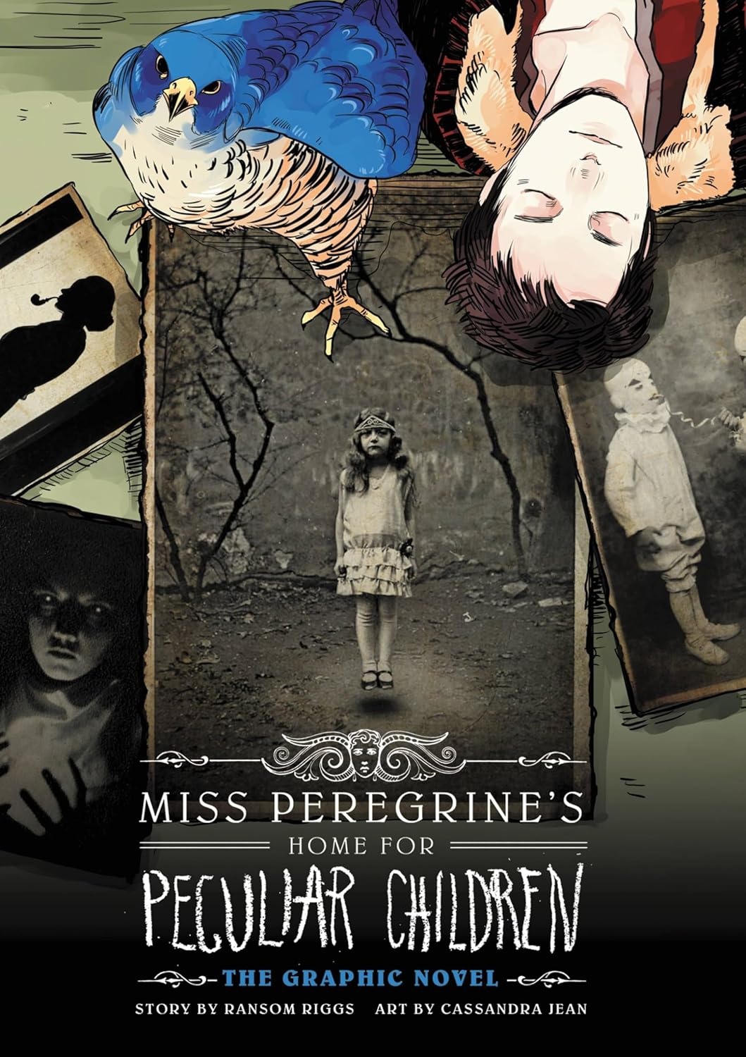 Cover of 'Miss Peregrine's Home for Peculiar Children: The Graphic Novel' featuring a collage of various characters and eerie images related to the story.