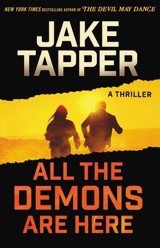 Book cover of 'All the Demons Are Here' by Jake Tapper with two silhouettes against a sunset.