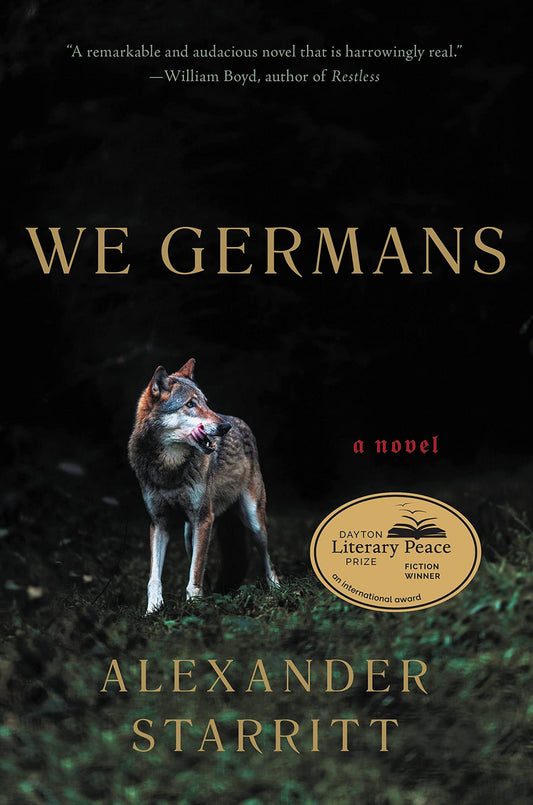Book cover of 'We Germans' by Alexander Starritt with a wolf illustration on a dark background.