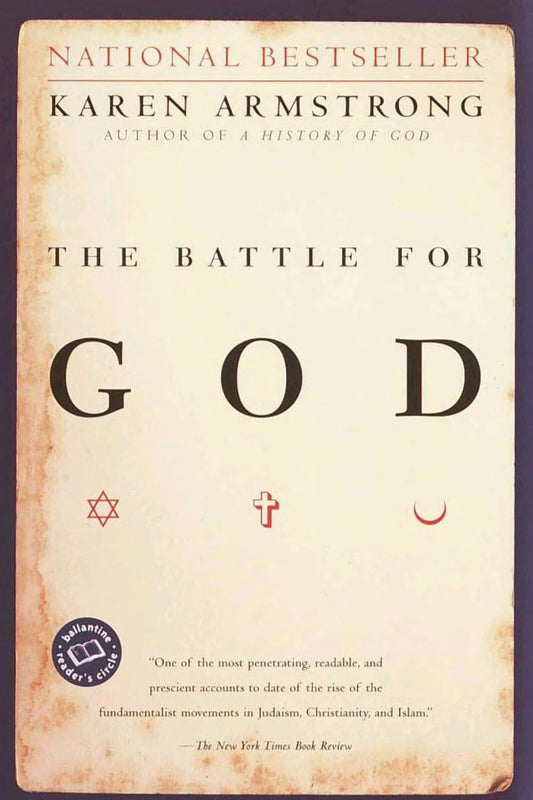 Book cover of 'The Battle for God' by Karen Armstrong with religious symbols and text.