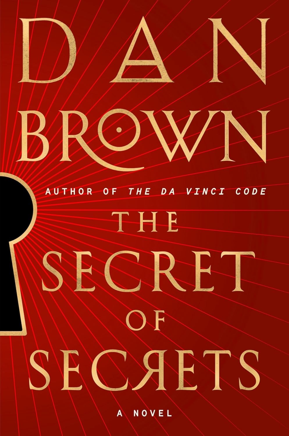 Book cover of 'The Secret of Secrets' by Dan Brown with a red background and keyhole graphic.