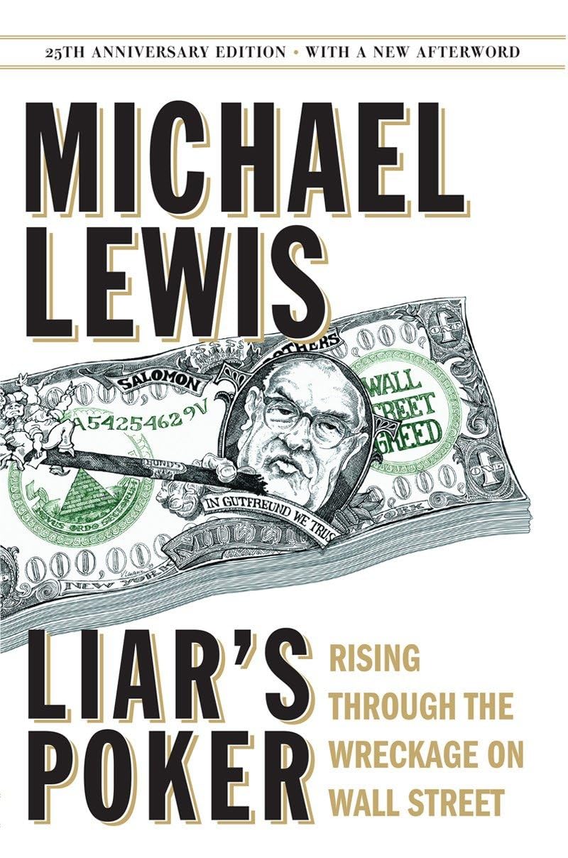 Book cover of 'Liar's Poker' by Michael Lewis featuring a dollar bill with a face on it.