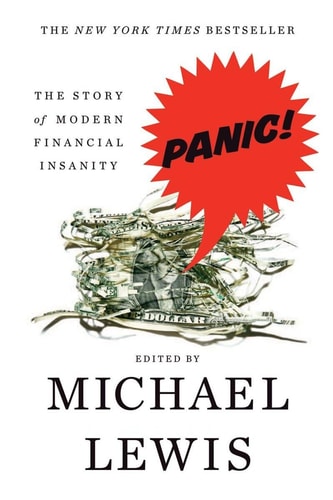 Book cover of 'Panic!' by Michael Lewis with a red starburst and money illustration.