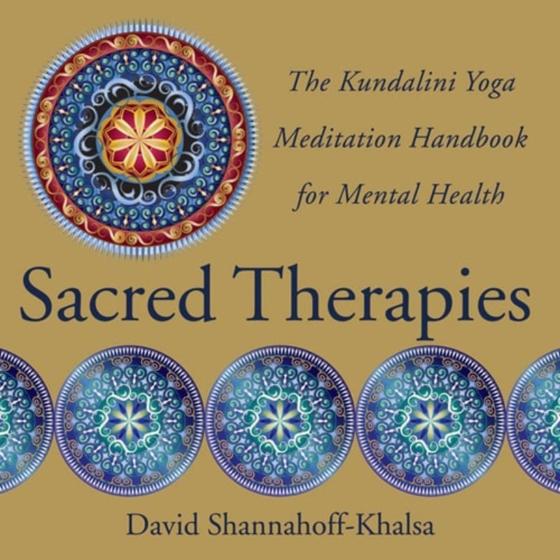 Book cover of 'Sacred Therapies' by David Shannahoff-Khalsa with mandala designs on a beige background.