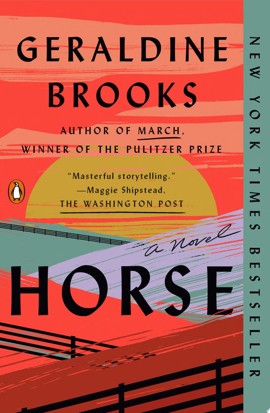 Book cover of 'Horse' by Geraldine Brooks with a red background and text.