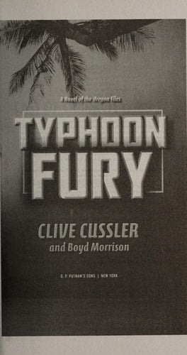 Title page of the book 'Typhoon Fury' by Clive Cussler and Boyd Morrison, featuring a palm tree and the title text.