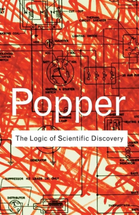 This image features the cover of "The Logic of Scientific Discovery" by Sir Karl R. Popper, a seminal work in the philosophy of science.