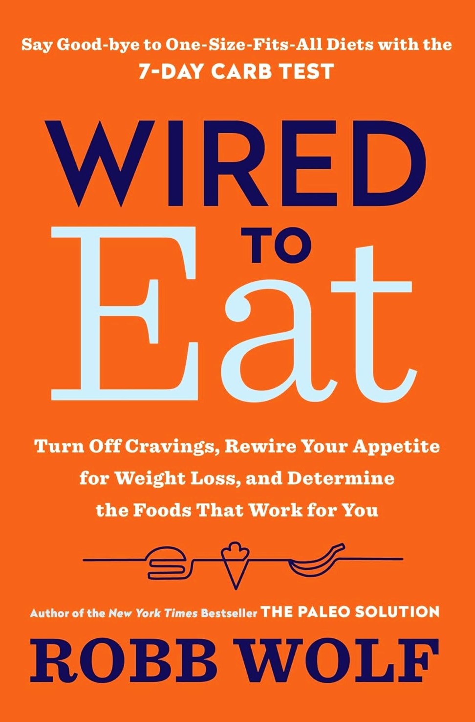 Book cover of 'Wired to Eat' by Robb Wolf with an orange background and white text.