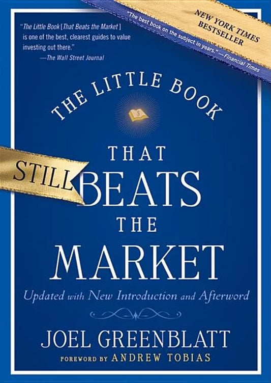 The image displays the cover of the book titled "The Little Book That Still Beats the Market" by Joel Greenblatt. The cover features a serene blue background with elegant white text that presents the title and the author's name.