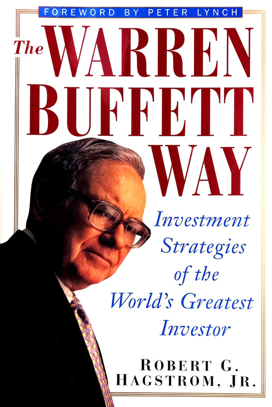 Book front cover of the book 'The Warren Buffett Way' by Robert G. Hagstrom, featuring a portrait of Warren Buffett with a subtle background.
